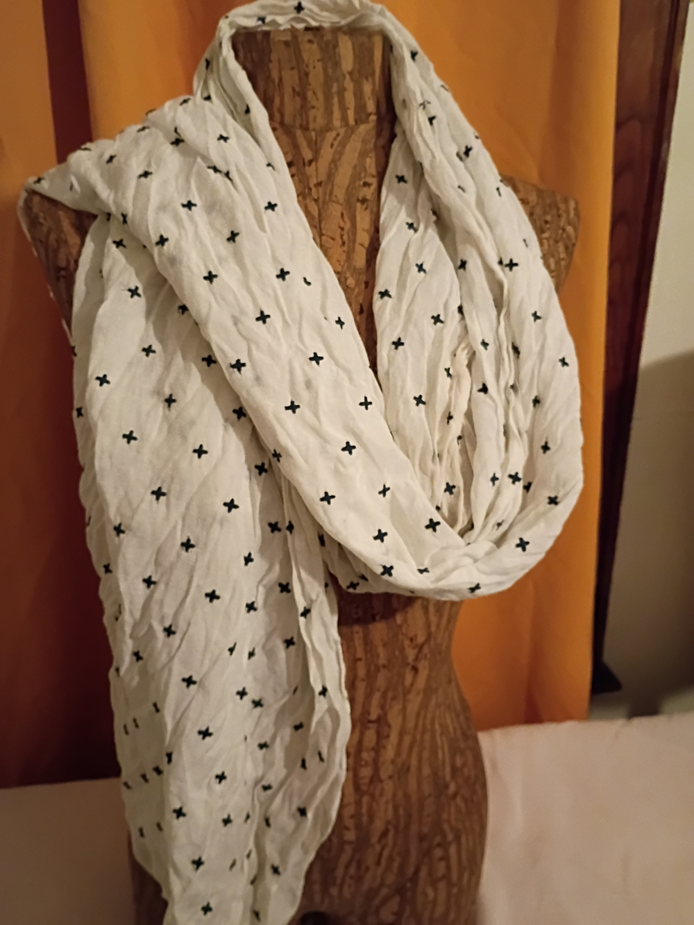 Ann Taylor White Scarf with Black Cross Motif